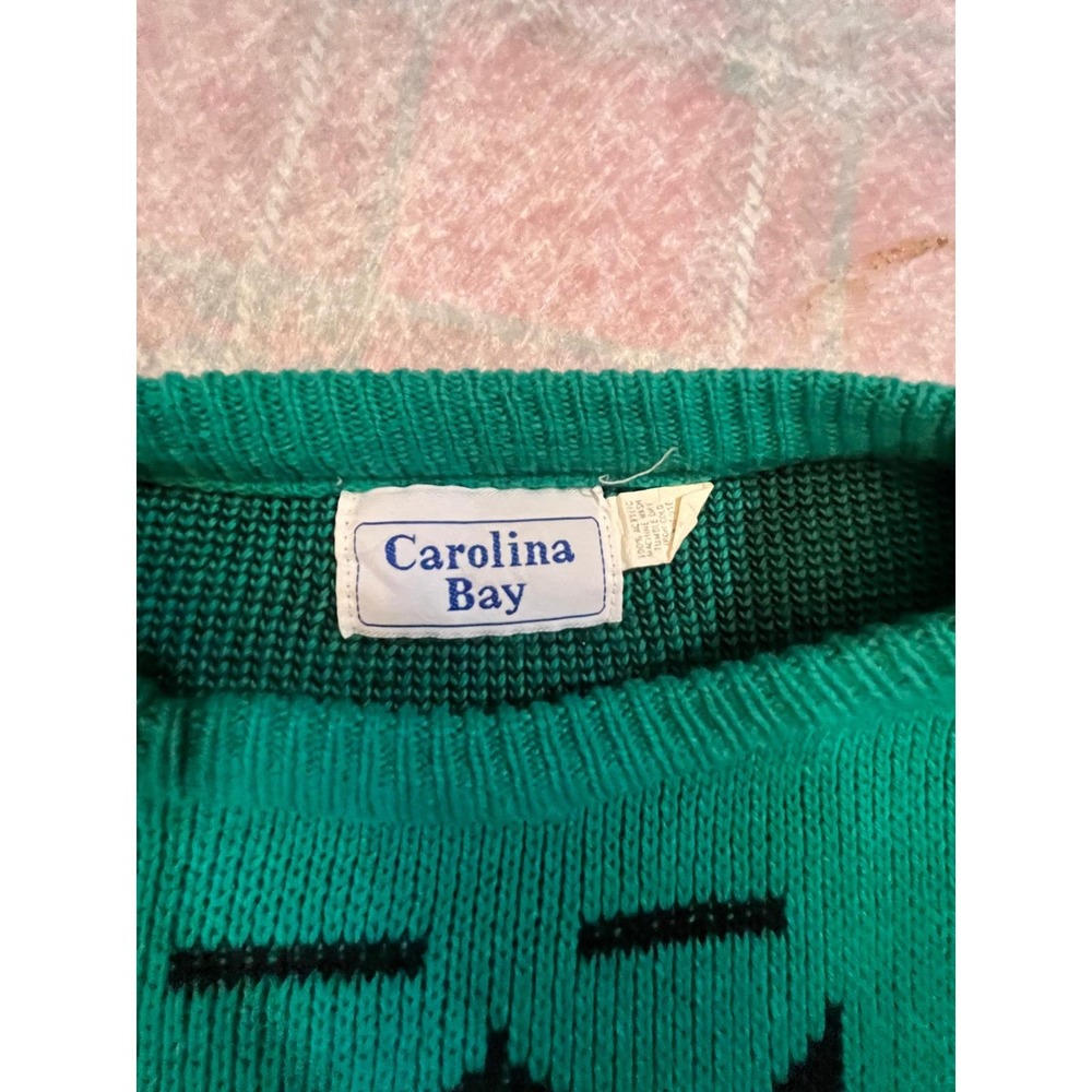 Vintage 80s Carolina Bay Green Geometric Knit Sweater Women's‎ L unique hipster - Picture 2 of 6